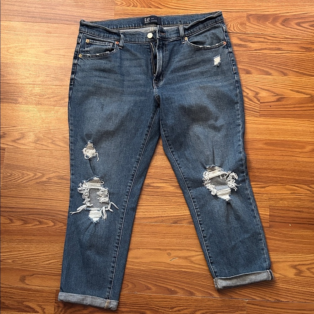 GAP Women's Distressed Ankle Jeans - Dark Blue